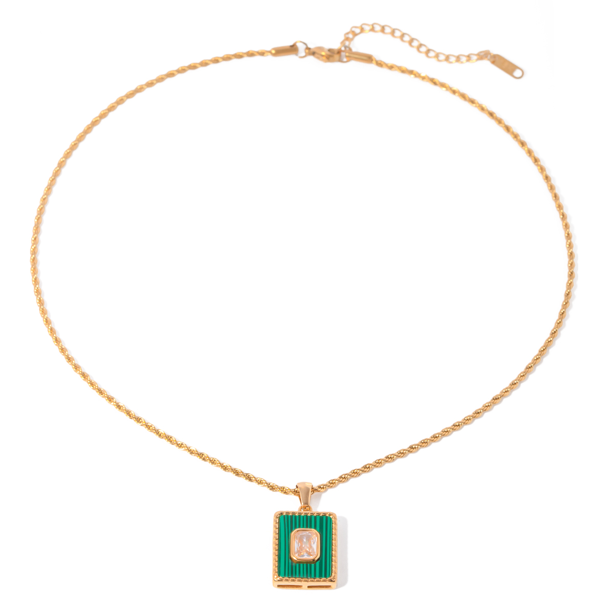 Stainless Steel 18K Gold Plated IG Style Square Inlay Malachite Zircon Pendant Necklace display picture 1