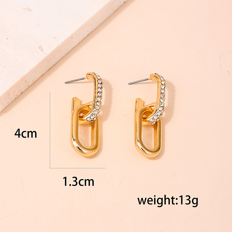 1 Pièce Style Nordique Style Simple Ovale Incruster Alliage Strass Boucles D'oreilles display picture 5