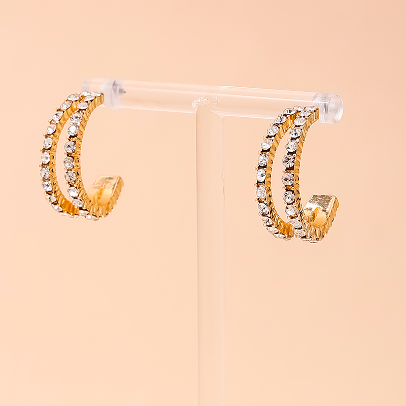 1 Paire Style Nordique Forme C Incruster Alliage Strass Boucles D'Oreilles display picture 2