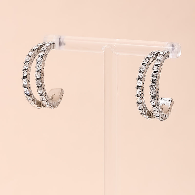 1 Paire Style Nordique Forme C Incruster Alliage Strass Boucles D'Oreilles display picture 3