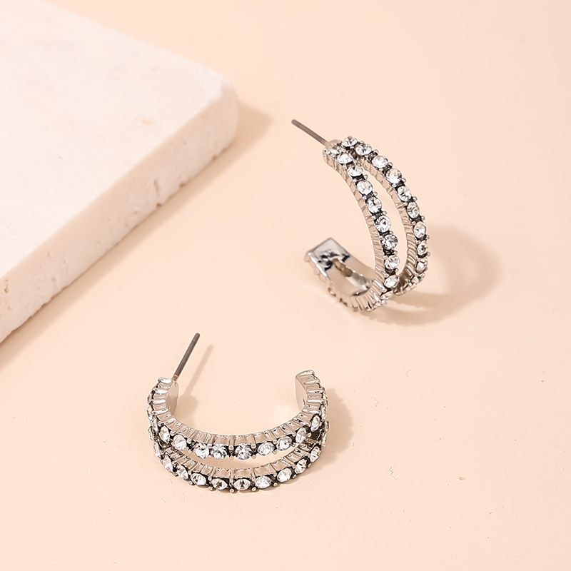 1 Pair Nordic Style C Shape Inlay Alloy Rhinestones Ear Studs display picture 4