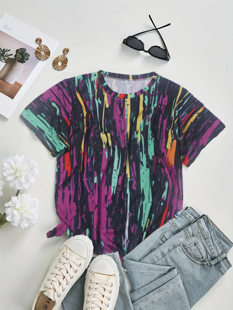 Women's T-shirt Short Sleeve T-Shirts Casual Abstract Color Block display picture 2
