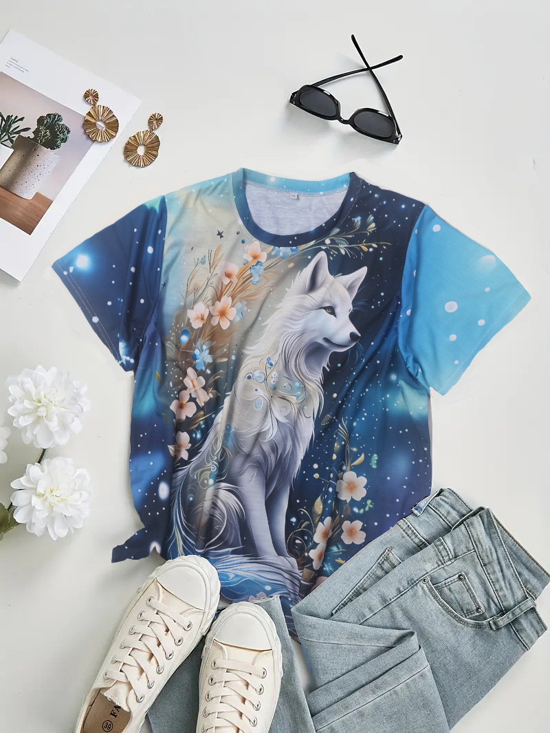 Mujeres Playeras Manga Corta Camisetas Casual Lobo display picture 1