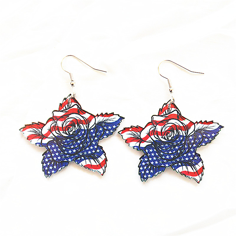 1 Pair Simple Style Classic Style American Flag Printing Arylic Metal Drop Earrings display picture 4
