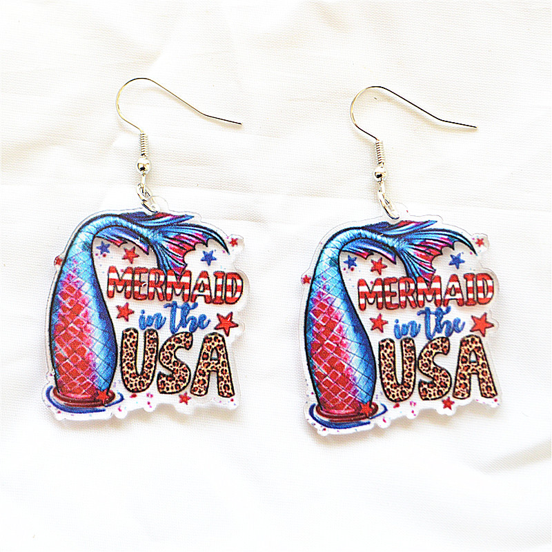 1 Pair Simple Style Classic Style American Flag Printing Arylic Metal Drop Earrings display picture 2