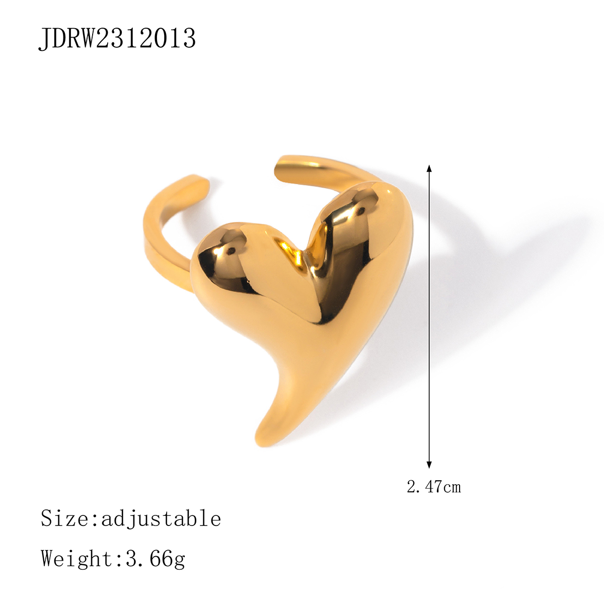 304 Stainless Steel 18K Gold Plated IG Style Elegant Heart Shape Titanium Steel Open Rings display picture 2