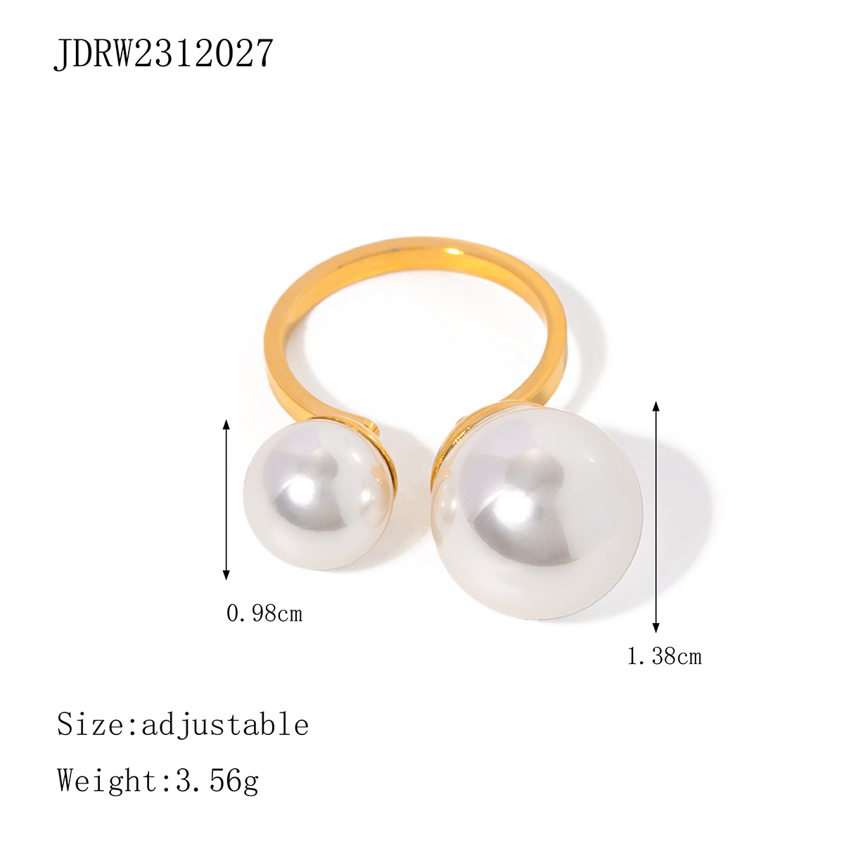 304 Stainless Steel 18K Gold Plated IG Style Inlay Round Pearl Open Rings display picture 1