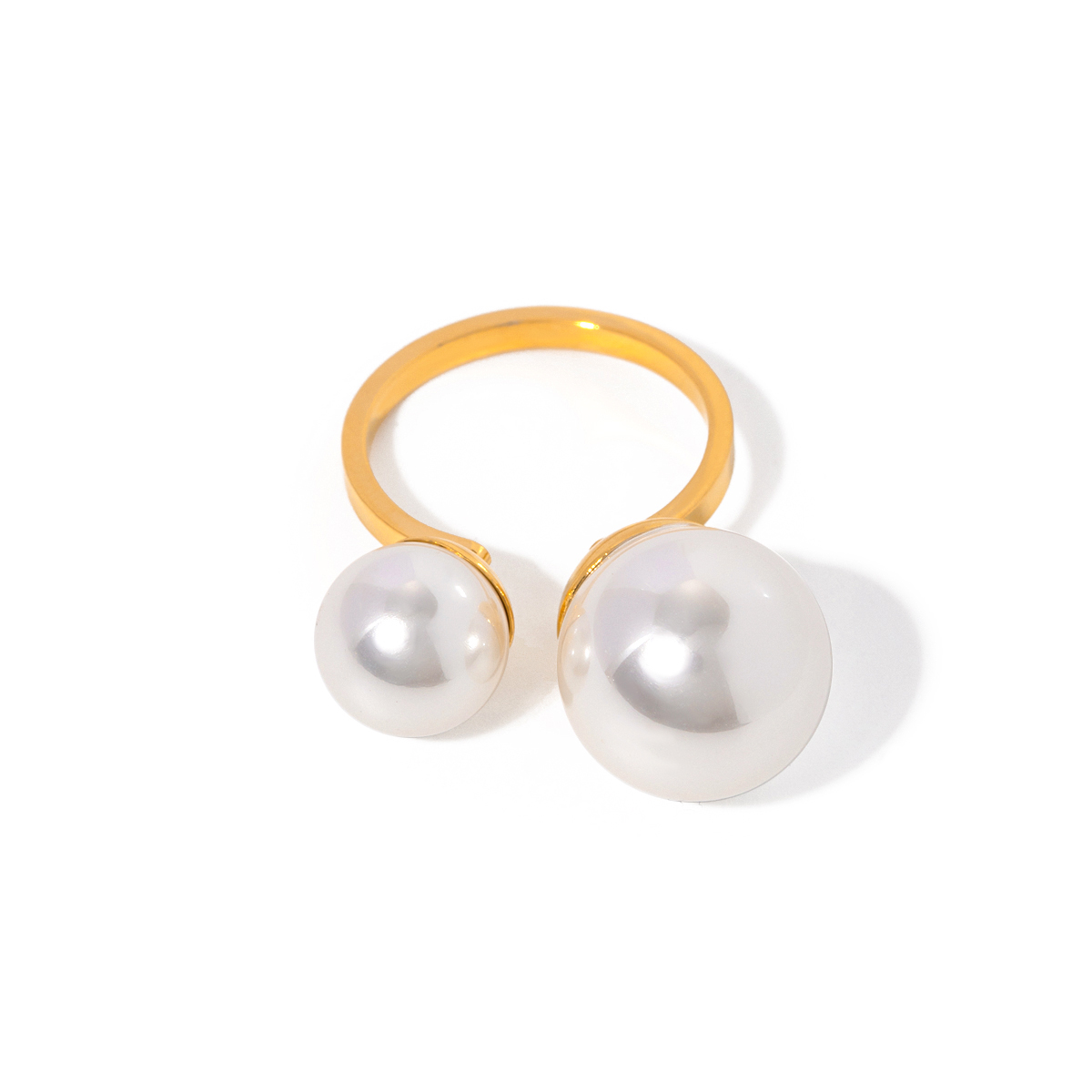 304 Stainless Steel 18K Gold Plated IG Style Inlay Round Pearl Open Rings display picture 2