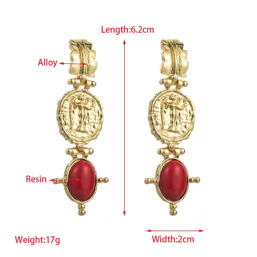 1 Pair Elegant Retro Luxurious Oval Inlay Alloy Resin Resin Gold Plated Drop Earrings display picture 1