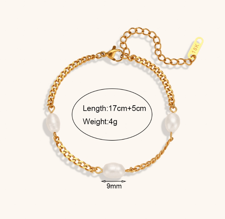 Titan Stahl 18 Karat Vergoldet Einfacher Stil Klassischer Stil Überzug Inlay Einfarbig Perle Armbänder display picture 2