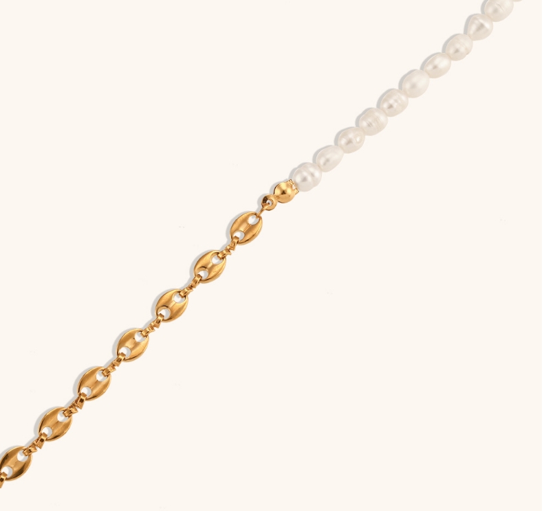 Titanium Steel 18K Gold Plated Simple Style Classic Style Beaded Plating Pearl Bracelets Necklace display picture 6