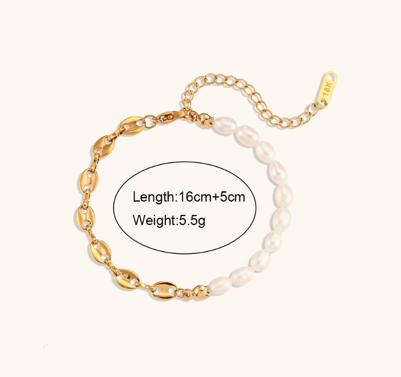 Titanium Steel 18K Gold Plated Simple Style Classic Style Beaded Plating Pearl Bracelets Necklace display picture 8
