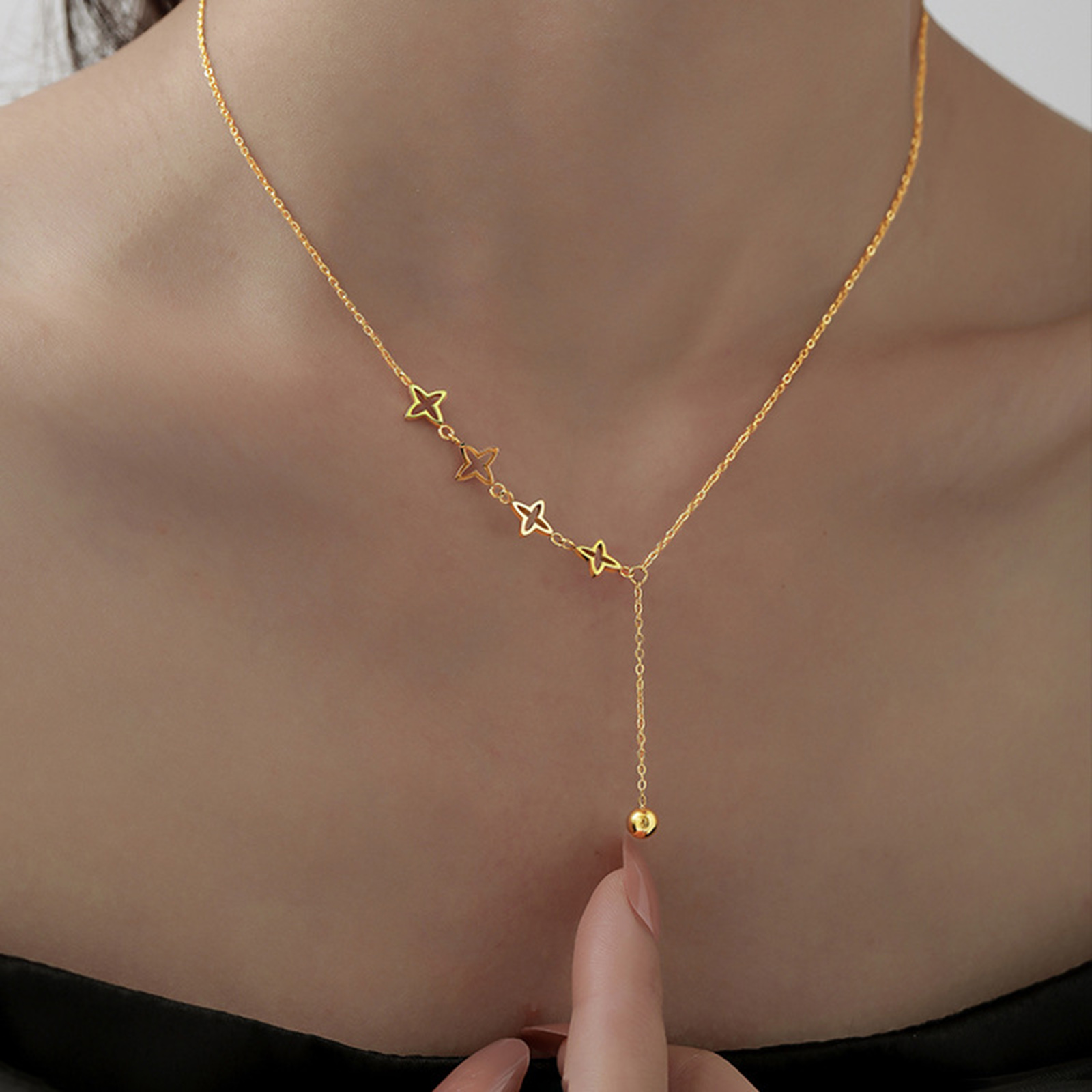 304 Stainless Steel 18K Gold Plated Sweet Plating Four Leaf Clover Sweater Chain display picture 6