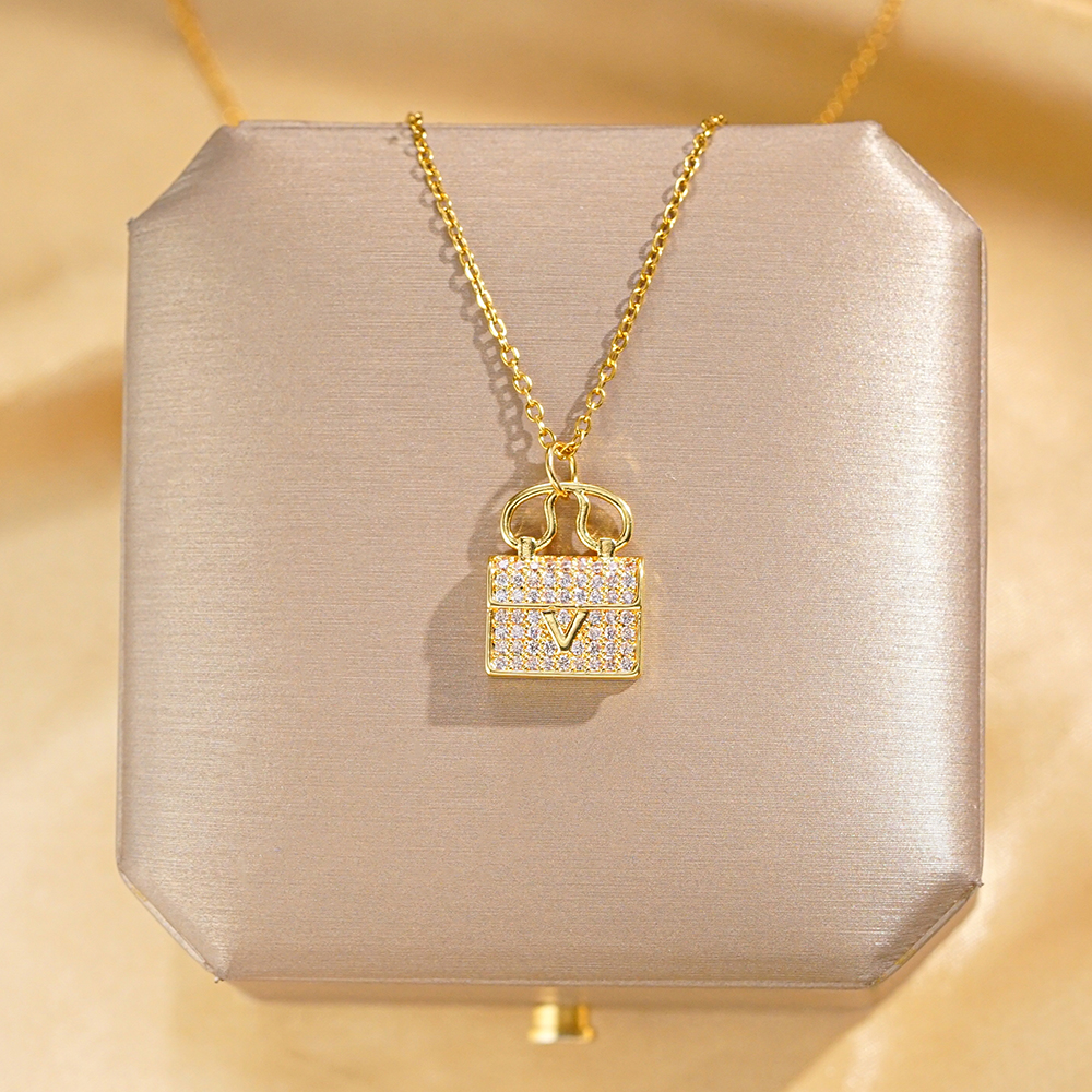 Acero Inoxidable 304 Cobre Chapados en oro de 18k Glamour Lujoso Enchapado Embutido Color Sólido Diamante Collar Colgante display picture 8