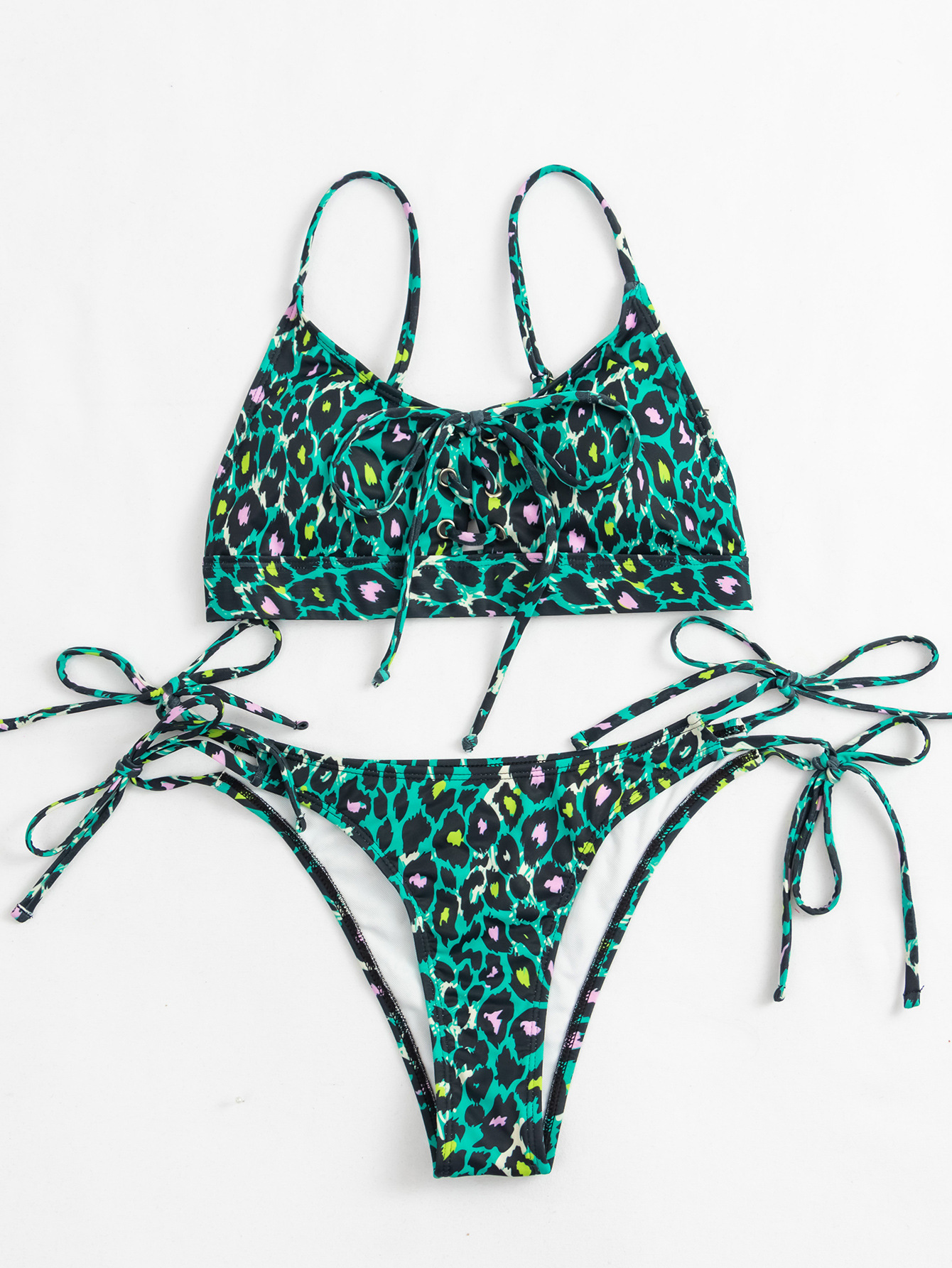 Women's Bow Knot Leopard 2 Pieces Set Bikinis Swimwear display picture 4