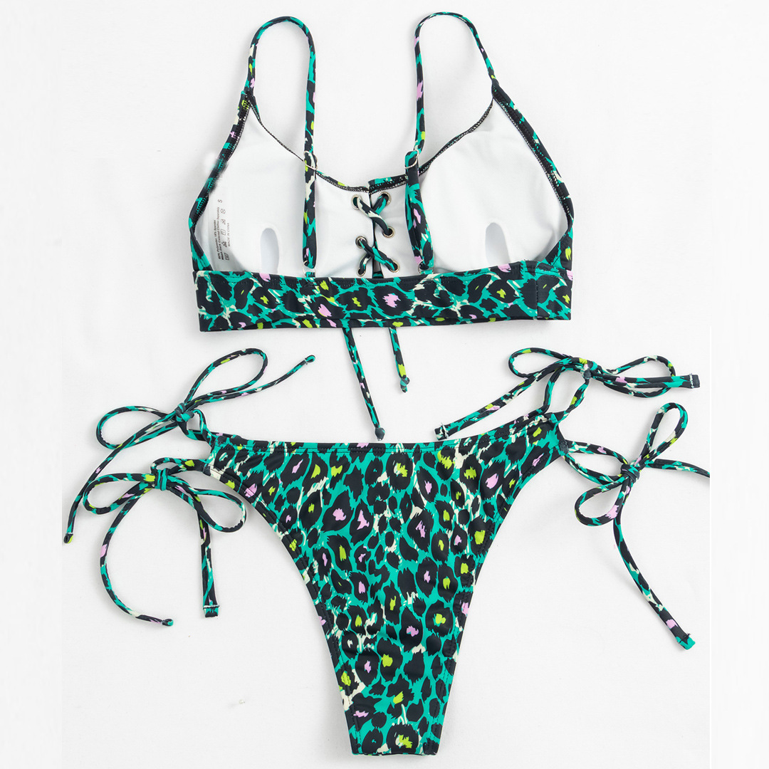 Women's Bow Knot Leopard 2 Pieces Set Bikinis Swimwear display picture 5