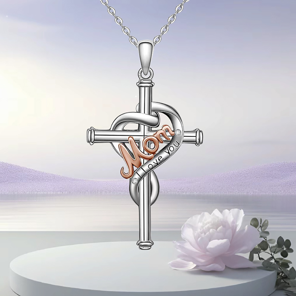 Artistic Cross Alloy Plating Silver Plated Mother'S Day Unisex Pendant Necklace display picture 5
