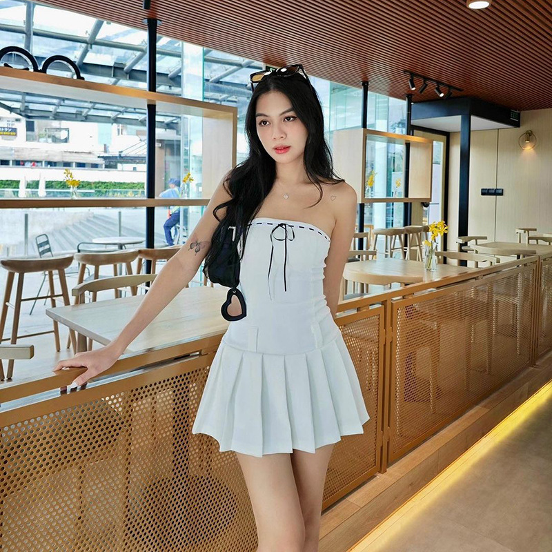 Women's Sheath Dress Sexy Boat Neck Lace Sleeveless Bow Knot Short Mini Dress Holiday Daily Date display picture 8