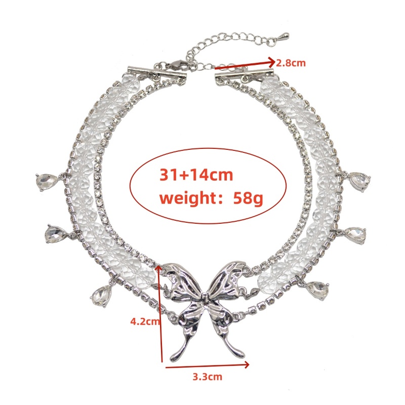 Casual Hip-Hop Butterfly Arylic Alloy Inlay Rhinestones Silver Plated Women's Choker display picture 13