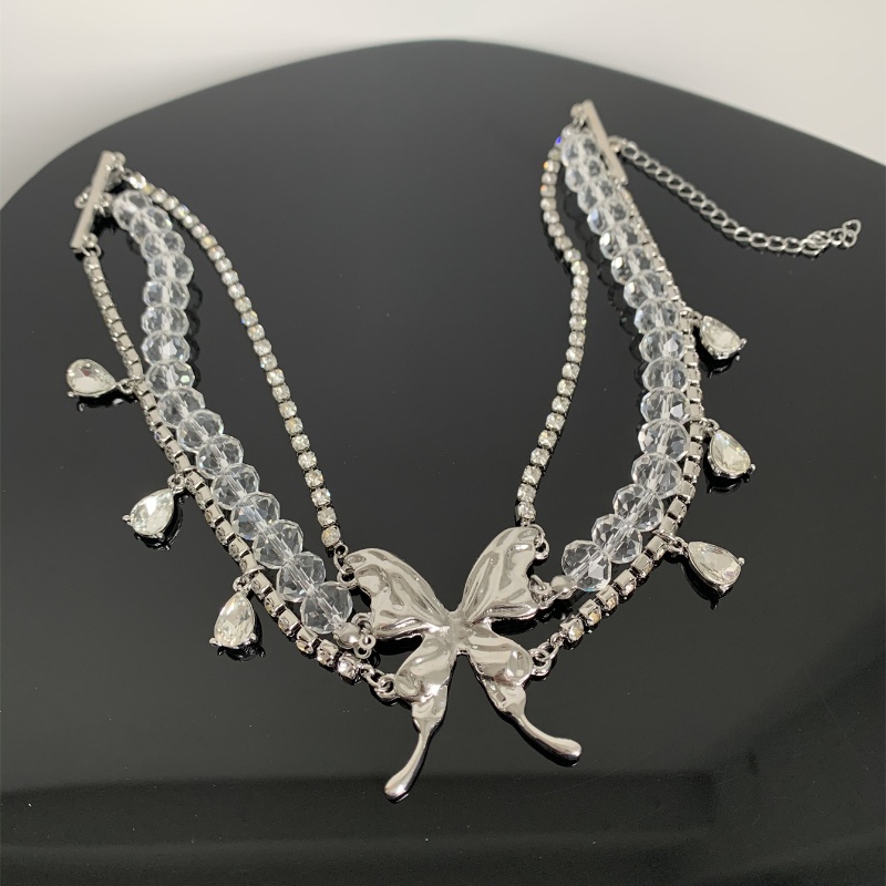Casual Hip-Hop Butterfly Arylic Alloy Inlay Rhinestones Silver Plated Women's Choker display picture 12