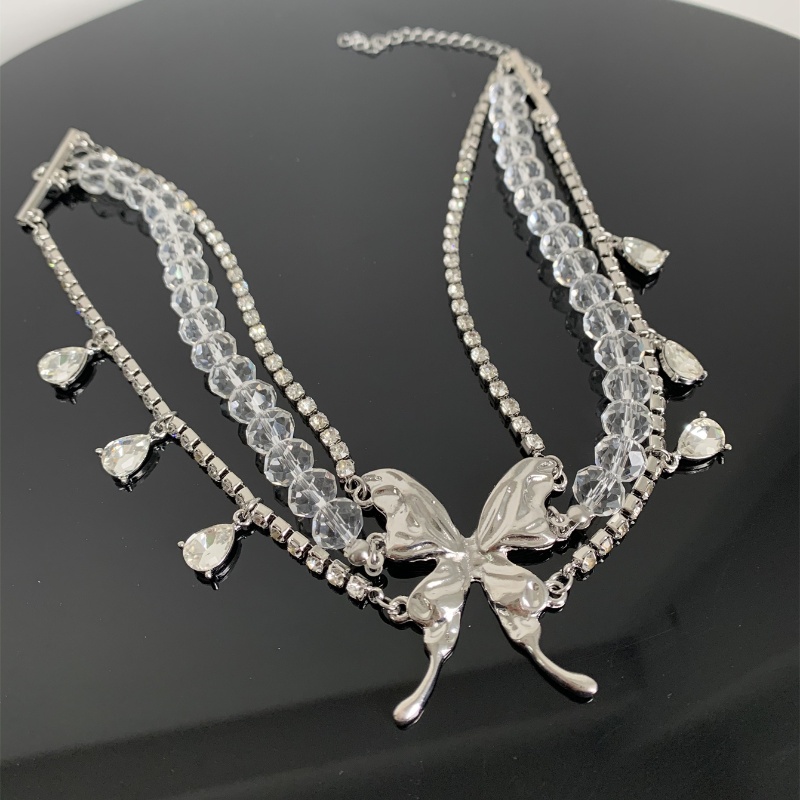 Casual Hip-Hop Butterfly Arylic Alloy Inlay Rhinestones Silver Plated Women's Choker display picture 11