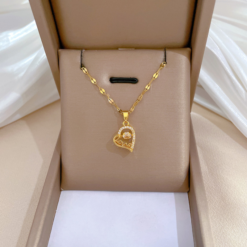 Titan Stahl IG-Stil Aushöhlen Inlay Liebe Herzform Künstliche Edelsteine Halskette Mit Anhänger display picture 6