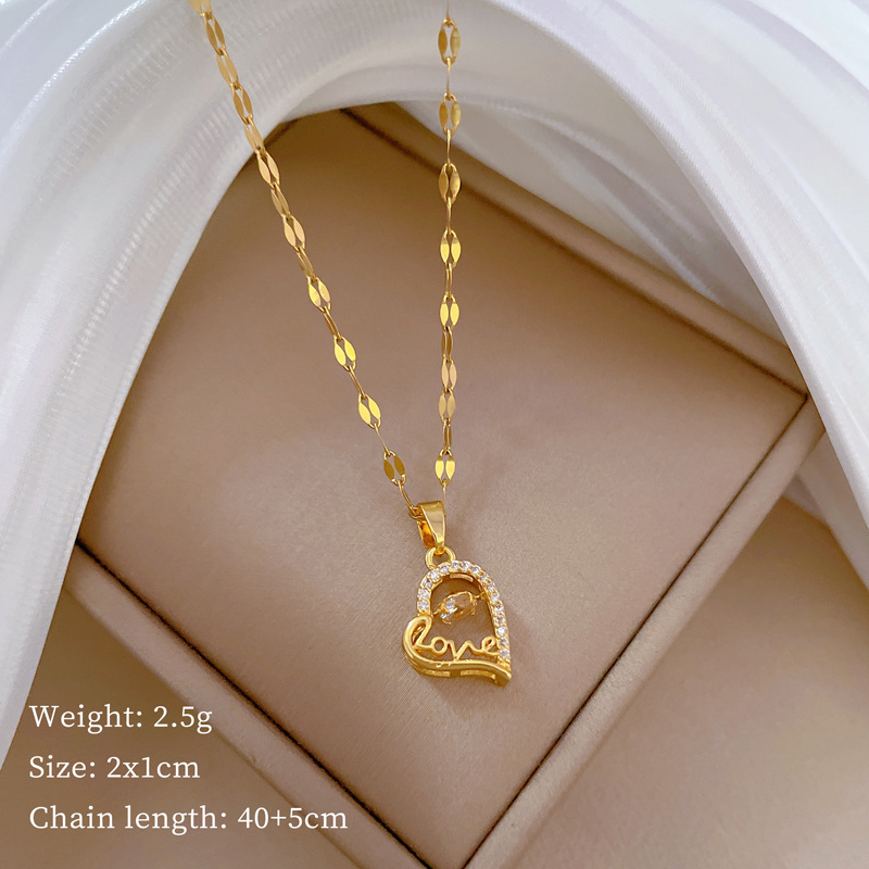 Titan Stahl IG-Stil Aushöhlen Inlay Liebe Herzform Künstliche Edelsteine Halskette Mit Anhänger display picture 2