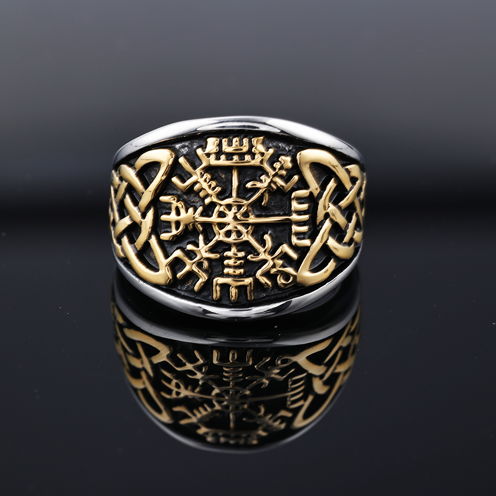 304 Stainless Steel 18K Gold Plated Retro Roman Style Totem Rings display picture 1