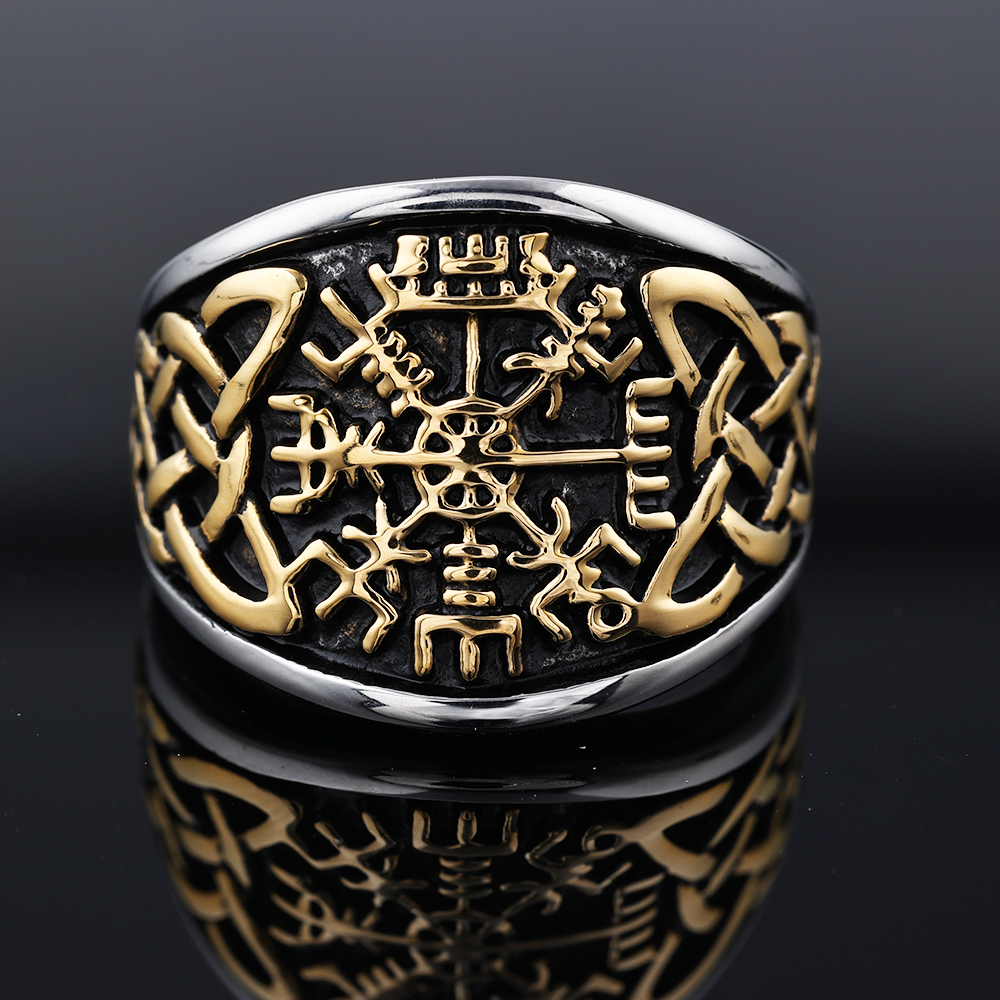 304 Stainless Steel 18K Gold Plated Retro Roman Style Totem Rings display picture 3
