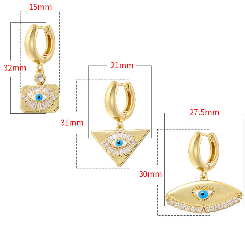 1 Par Casual Ropa De Calle Triángulo Ojo Enchapado Embutido Cobre Circón Chapados en oro de 18k Pendientes De Gota display picture 8