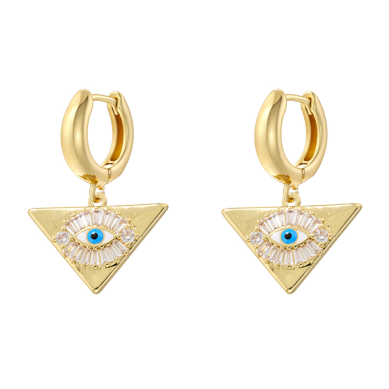 1 Pair Casual Streetwear Triangle Eye Plating Inlay Copper Zircon 18K Gold Plated Drop Earrings display picture 4