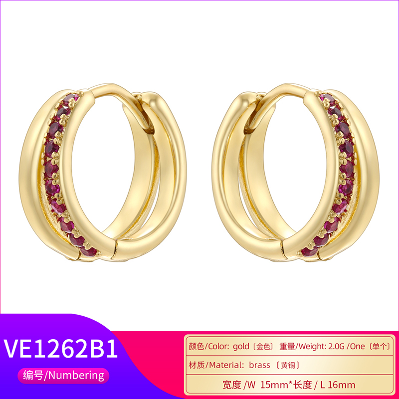 1 Pair Modern Style Shiny Double Ring Round Plating Inlay Copper Zircon 18K Gold Plated Earrings display picture 6