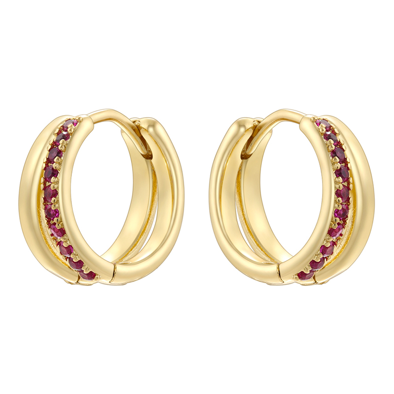 1 Pair Modern Style Shiny Double Ring Round Plating Inlay Copper Zircon 18K Gold Plated Earrings display picture 3