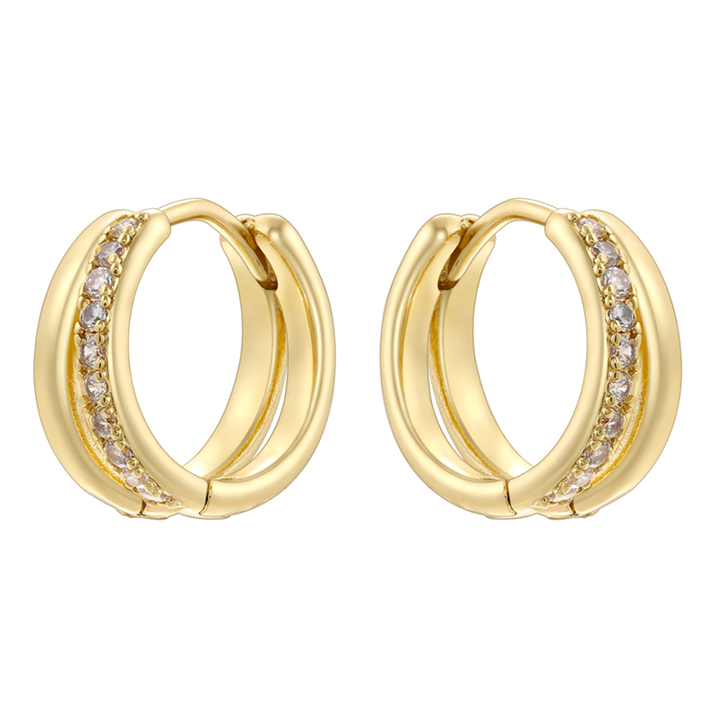1 Pair Modern Style Shiny Double Ring Round Plating Inlay Copper Zircon 18K Gold Plated Earrings display picture 13