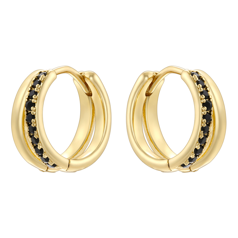 1 Pair Modern Style Shiny Double Ring Round Plating Inlay Copper Zircon 18K Gold Plated Earrings display picture 8