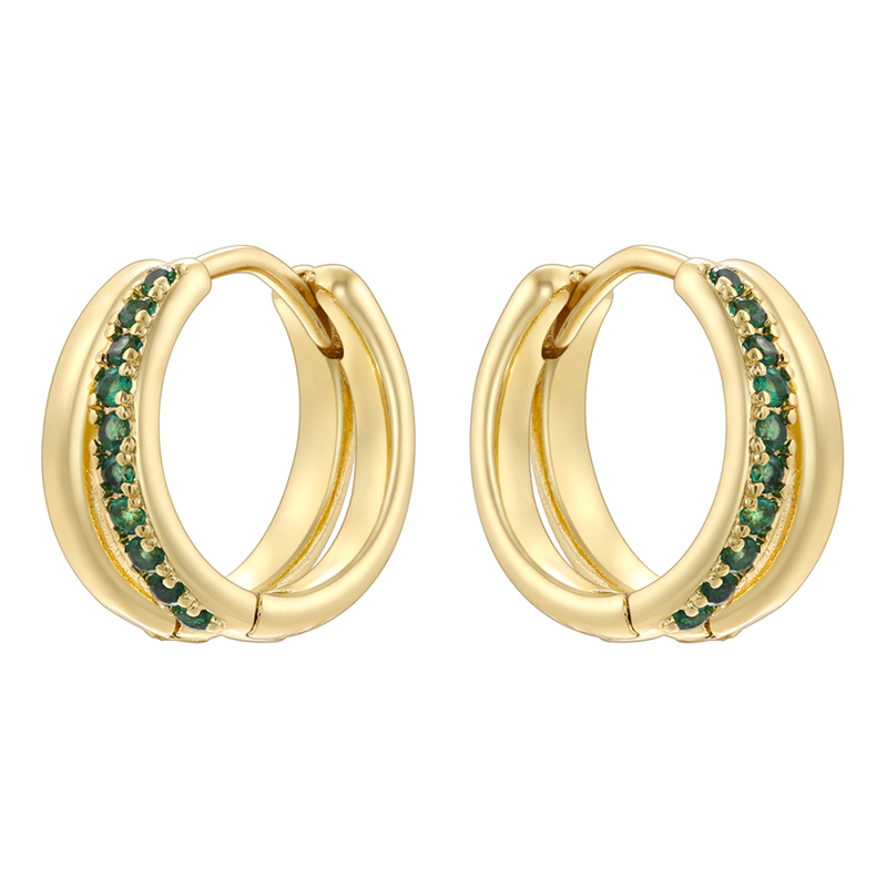 1 Pair Modern Style Shiny Double Ring Round Plating Inlay Copper Zircon 18K Gold Plated Earrings display picture 4