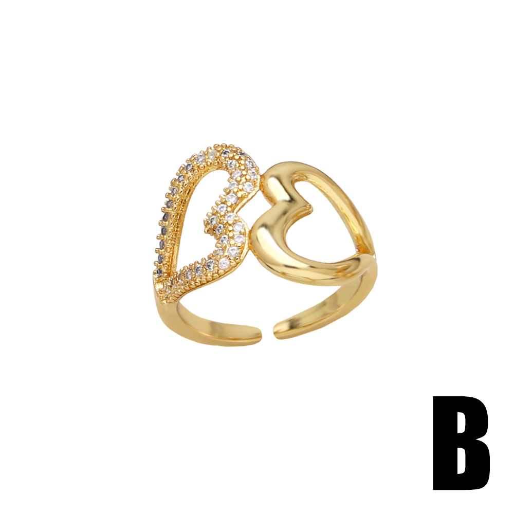 Wholesale Elegant Simple Style Heart Shape Copper Plating Inlay 18K Gold Plated Zircon Rings display picture 4