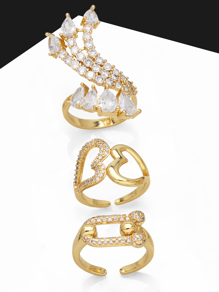 Großhandel Elegant Einfacher Stil Herzform Kupfer Überzug Inlay 18 Karat Vergoldet Zirkon Ringe display picture 2