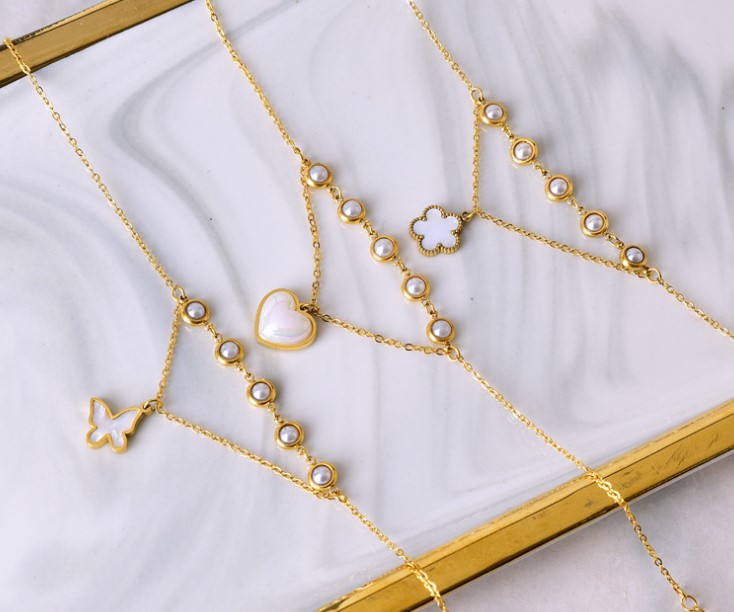 Simple Style Heart Shape Flower Butterfly 304 Stainless Steel Artificial Pearls Glass Stone Shell 18K Gold Plated Women's Anklet display picture 2