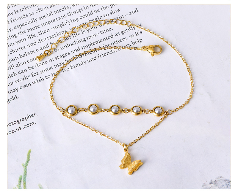 Simple Style Heart Shape Flower Butterfly 304 Stainless Steel Artificial Pearls Glass Stone Shell 18K Gold Plated Women's Anklet display picture 3