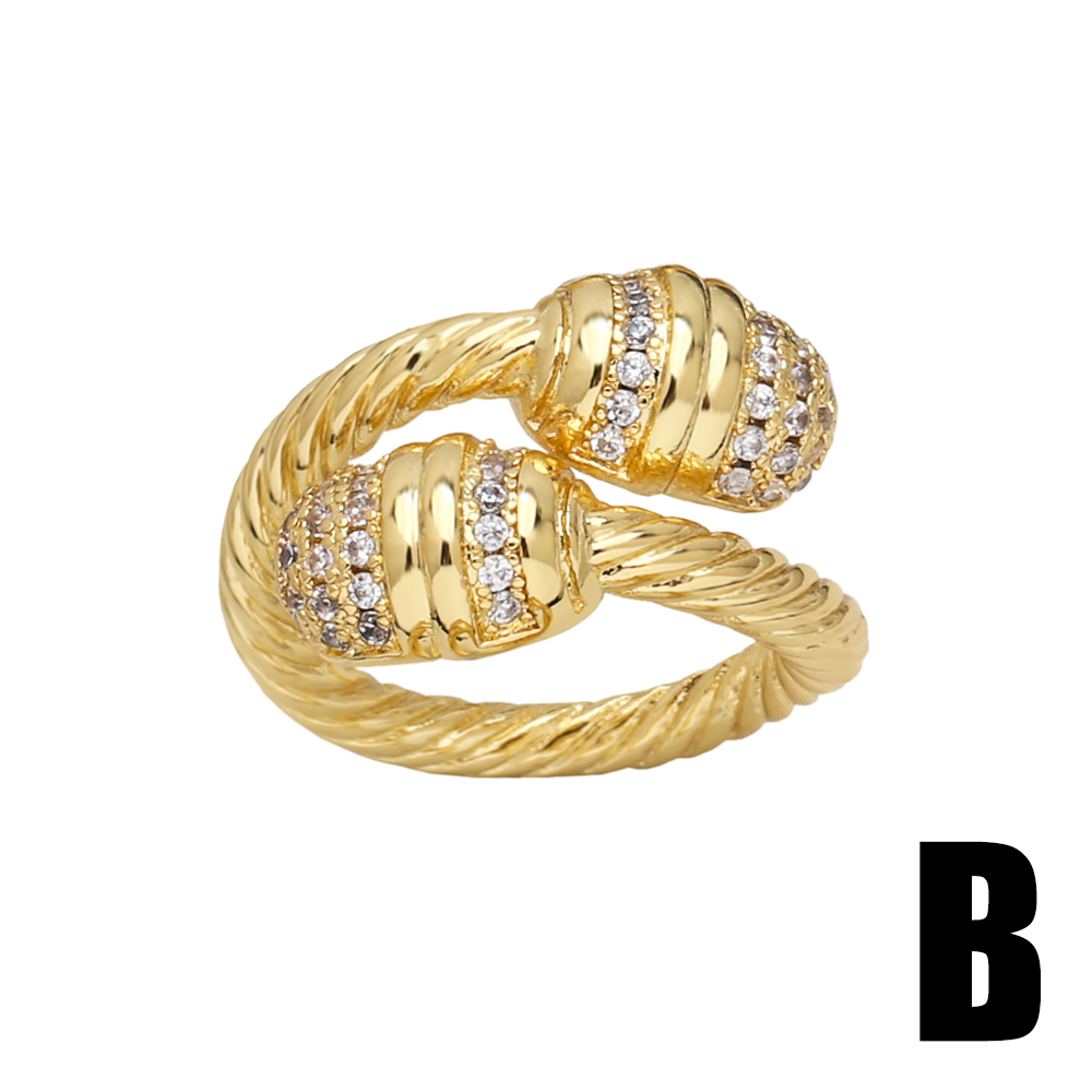 Wholesale Retro Geometric Copper Plating Inlay 18K Gold Plated Zircon Rings display picture 5