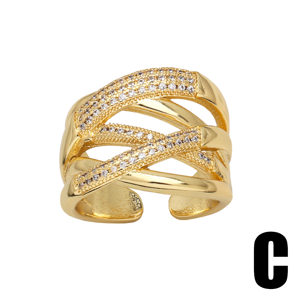 Wholesale Retro Geometric Copper Plating Inlay 18K Gold Plated Zircon Rings display picture 6