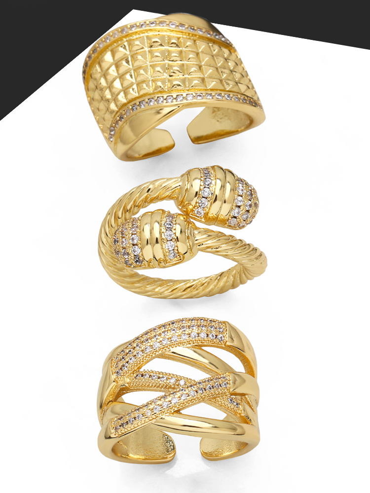 Wholesale Retro Geometric Copper Plating Inlay 18K Gold Plated Zircon Rings display picture 2