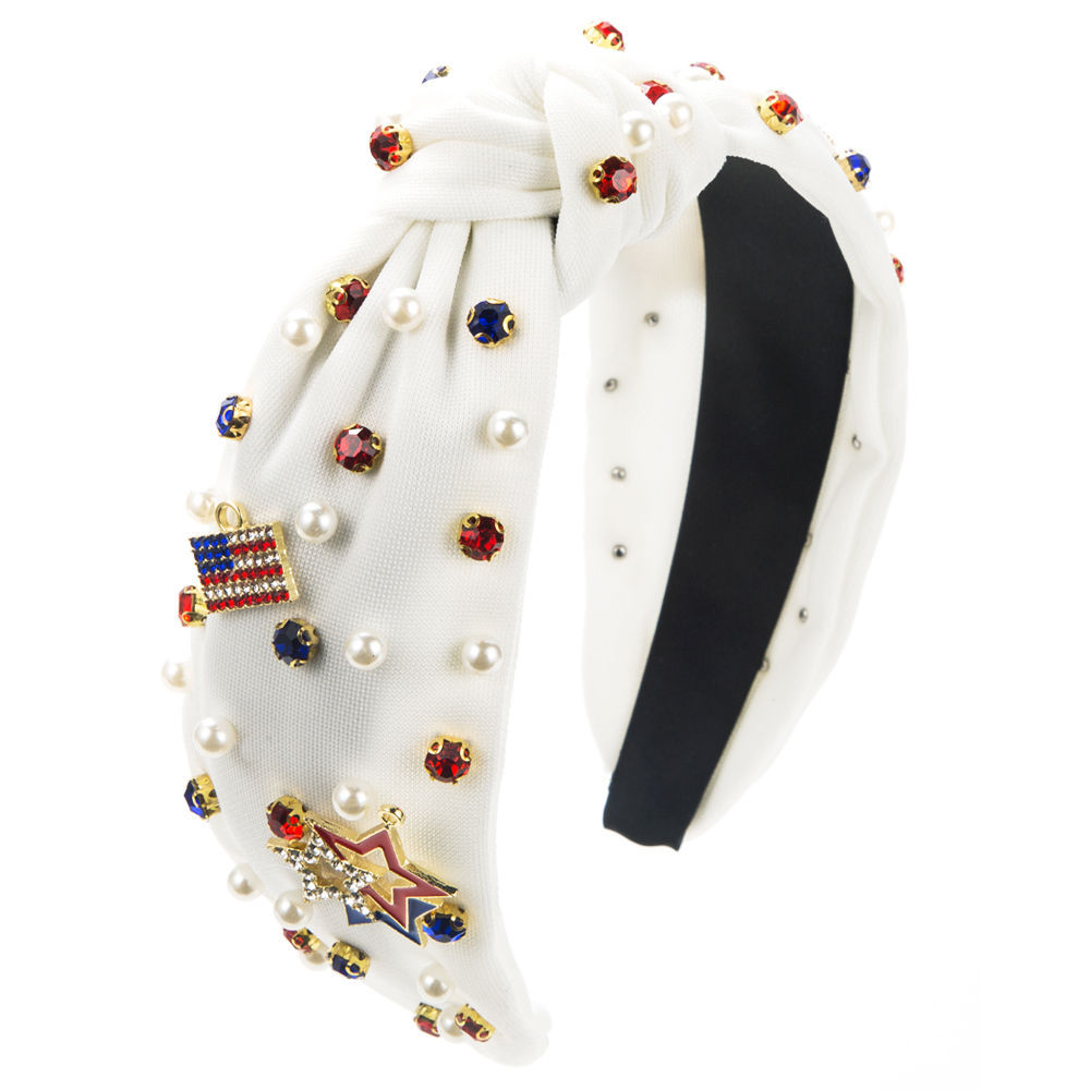 Women's Simple Style Classic Style National Flag Cloth Inlay Rhinestones Pearl Hair Band display picture 7