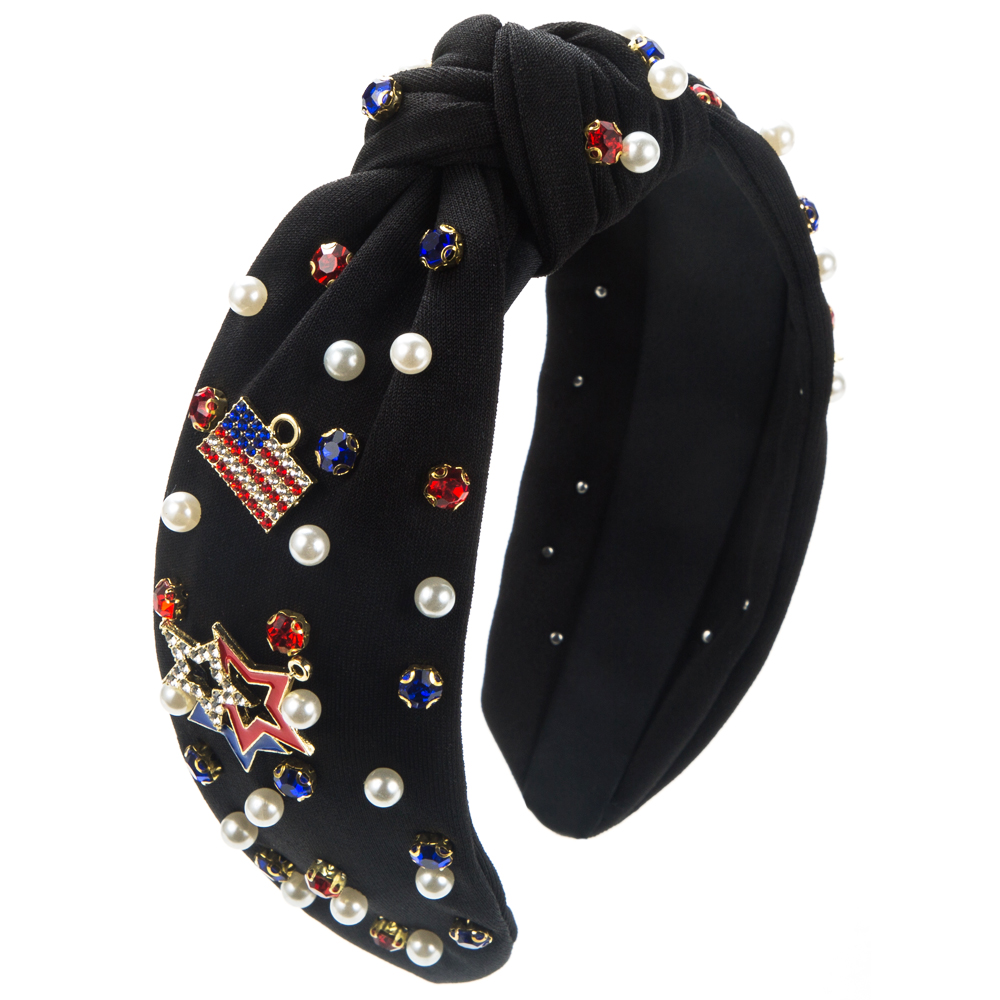 Women's Simple Style Classic Style National Flag Cloth Inlay Rhinestones Pearl Hair Band display picture 6