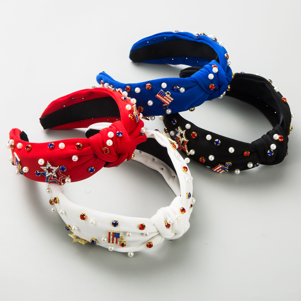 Women's Simple Style Classic Style National Flag Cloth Inlay Rhinestones Pearl Hair Band display picture 3