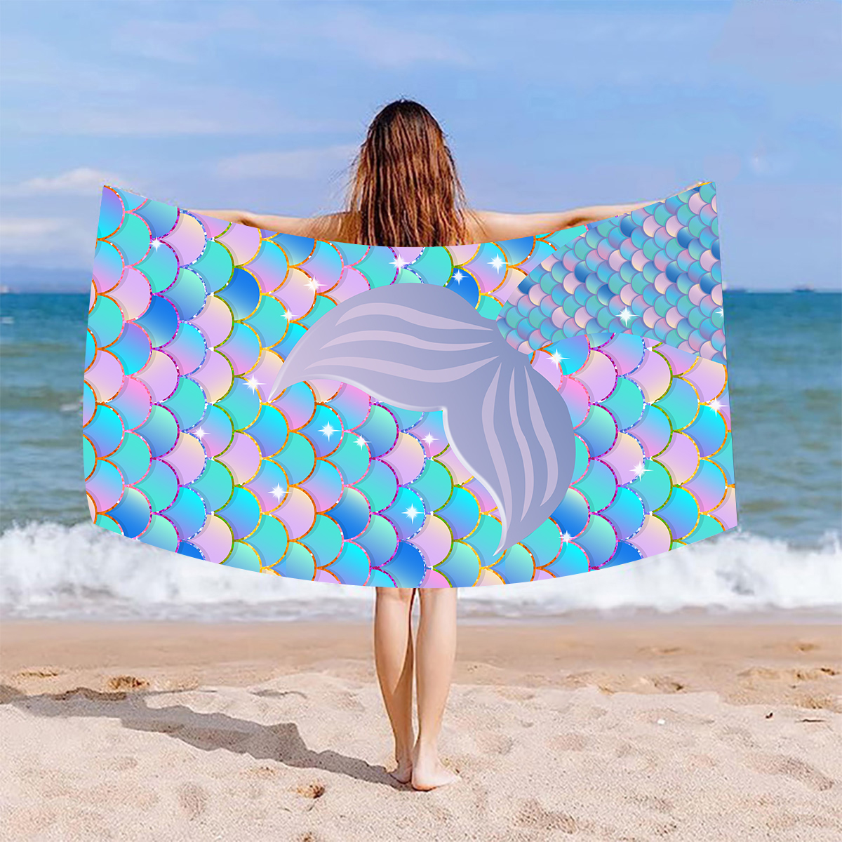 Vacation Tortoise Mermaid Superfine Fiber Beach Towel display picture 7