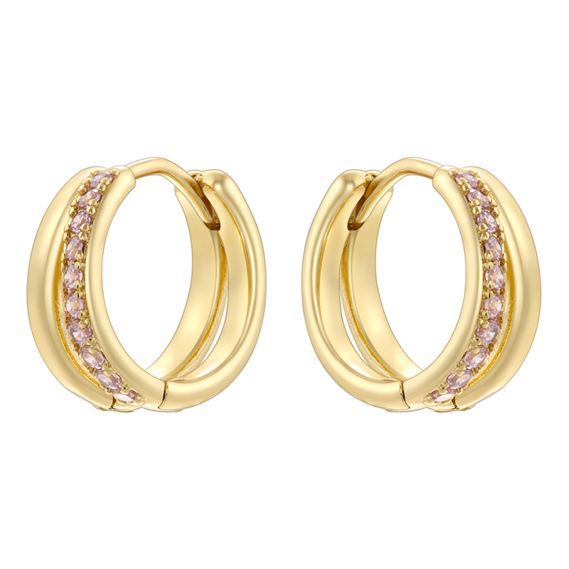 1 Pair Modern Style Shiny Double Ring Round Plating Inlay Copper Zircon 18K Gold Plated Earrings display picture 10