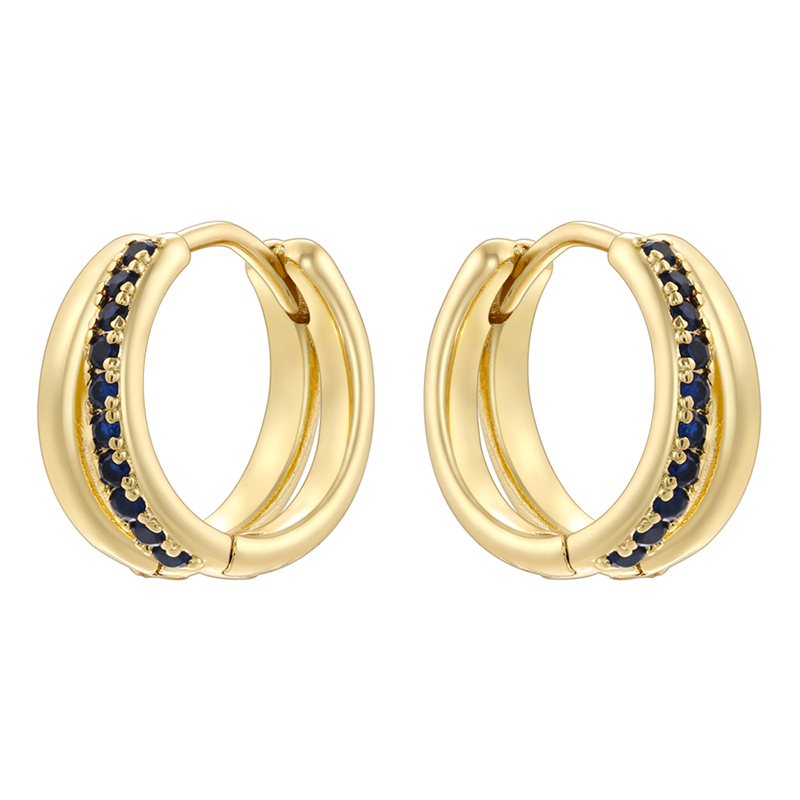 1 Pair Modern Style Shiny Double Ring Round Plating Inlay Copper Zircon 18K Gold Plated Earrings display picture 7