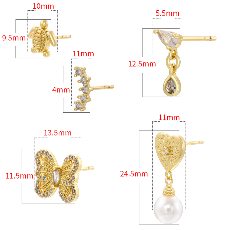 1 Pair Casual Elegant Simple Style Tortoise Butterfly Inlay Copper Zircon 18K Gold Plated Ear Studs display picture 12
